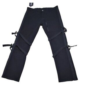 TwillMkt  Black Pants Buckle Straps Flat Front Zipped Hem Size 32 NWT